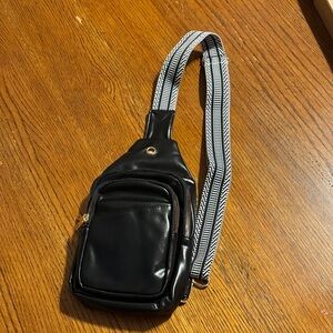 Black Crossbody Bag with Patterned Strap